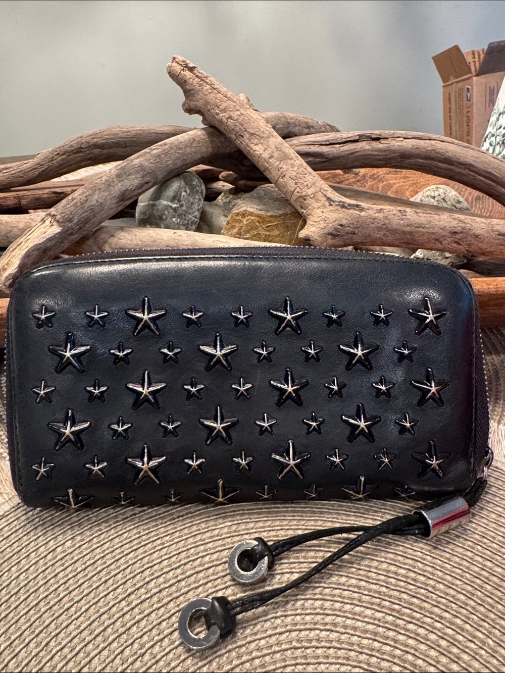 Jimmy Choo Black Star-Studded Zip Wallet